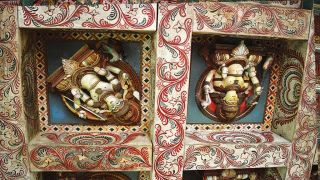 Painted Ashtadikpalakas on the ceiling of Balikkalpura, Kalpathoor Temple